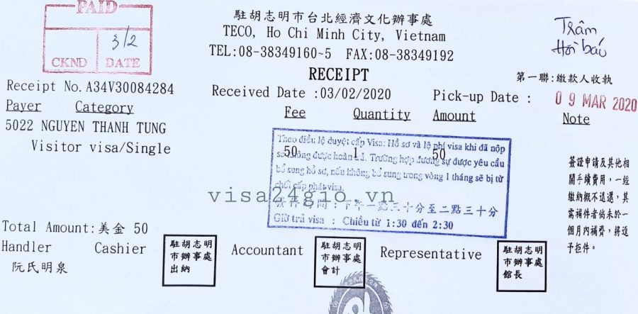 VISA 24 GIỜ - làm visa Đài Loan giấy hẹn